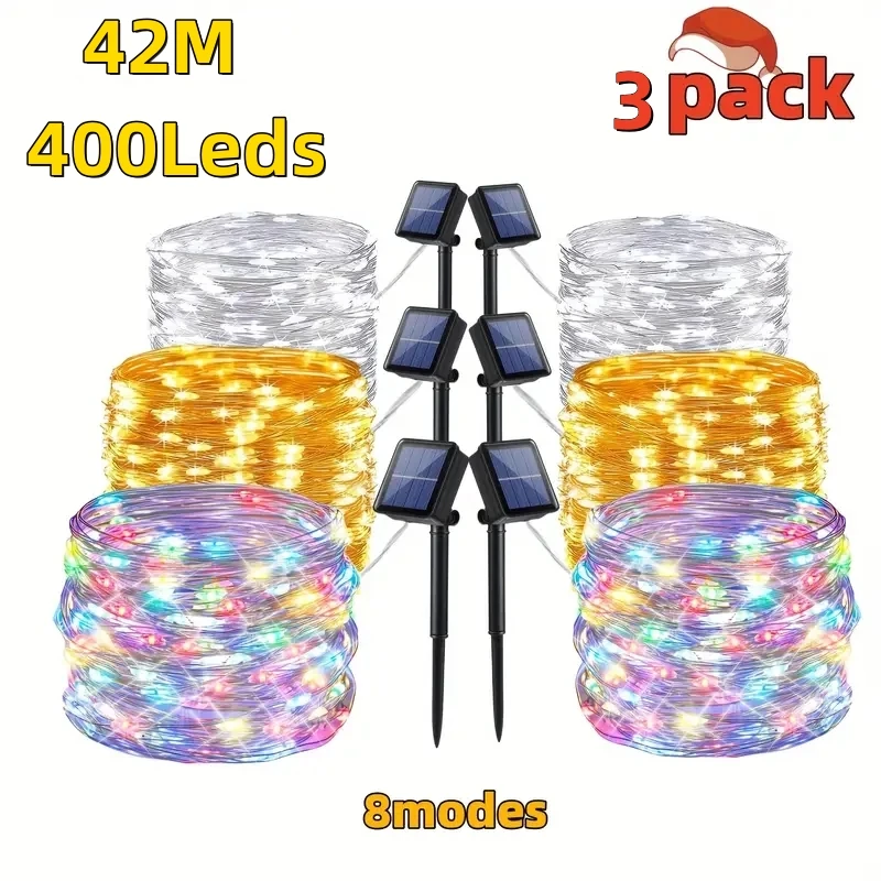 

42m/32m/22m/7m Solar LED Light Outdoor Festoon Lamp Garden Fairy Light String 1~3PC Waterproof Christmas Garland Yard Decoration