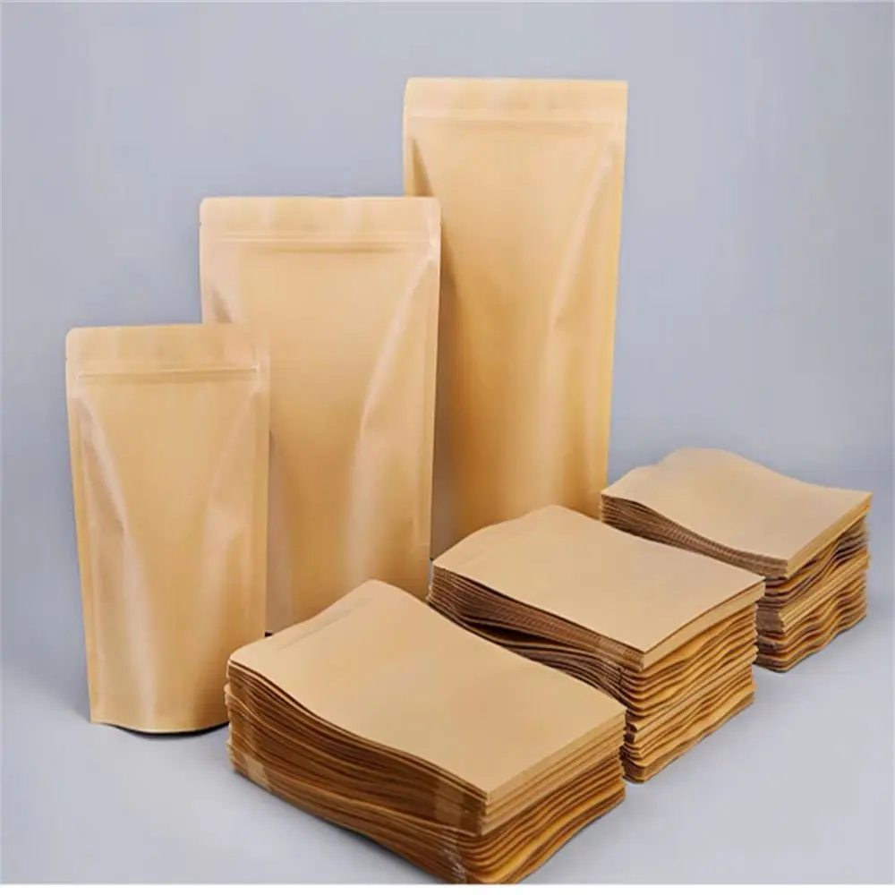 50pcs Kraft Paper Bags with Clear Window Zip Lock Doypack Self-Sealing for Coffee Capsules Sex Cosplay Socks Gloves Gift Packagi