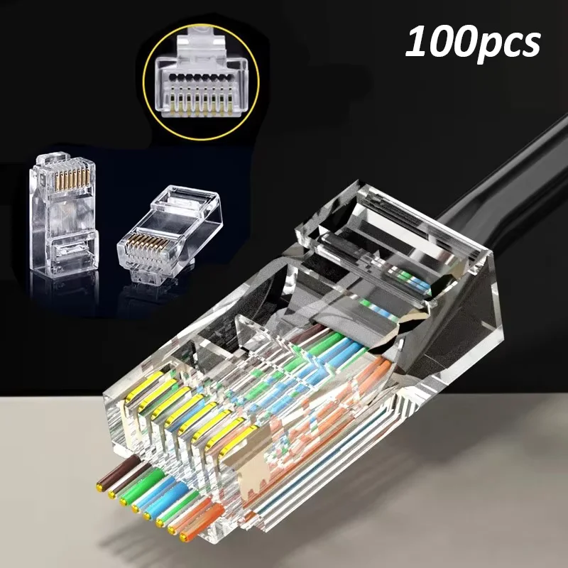 50/100pcs Pass Through RJ45 Cat6/Cat5e Connectors Crystal End 8P8C Crimp UTP Standard Ethernet Network Modular Plug