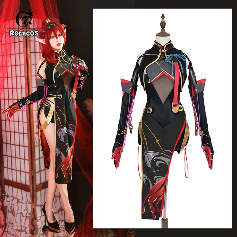 ROLECOS Yinlin Cheongsam Cosplay Costume Game Wuthering Waves Jinzhou Patroller Yinlin Women Uniform Halloween Fullset Outfit