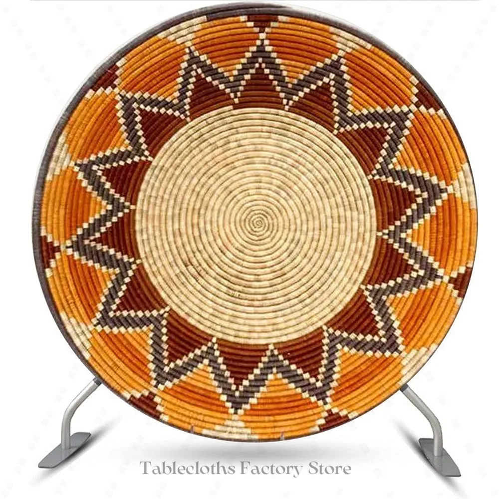 Tableclothsfactory Mexican Traditional Ethiopian Round Backdrop Flowers Pattern Africa Colorful Circle Cover for Party Birthday