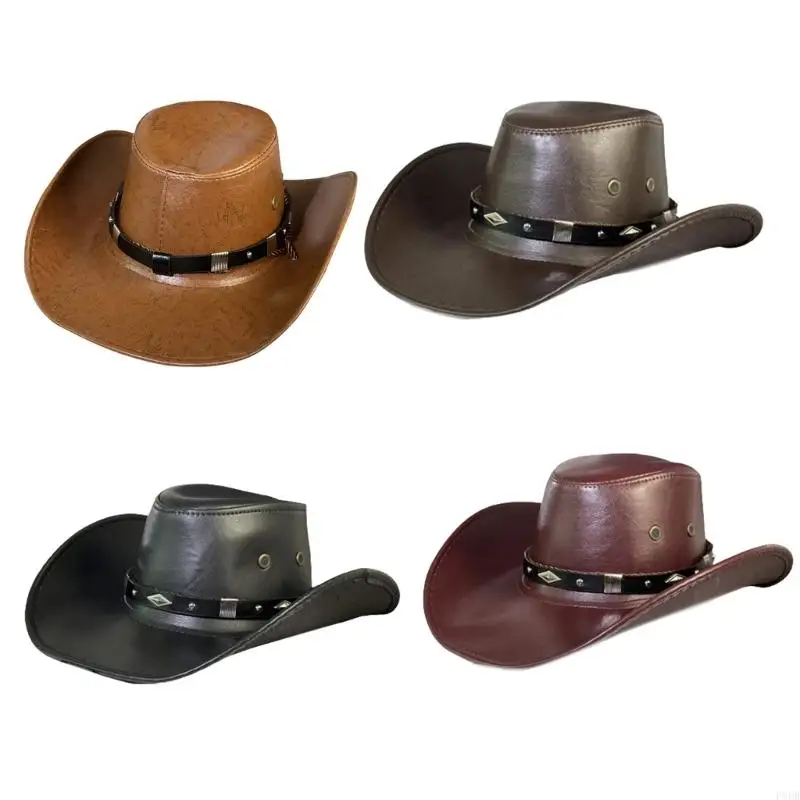 

P8DB Portable Cowboy Hat Gentleman Fisherman Hat Gift for Camping Climbing Lovers Gentleman Wide Brim for Dress-up