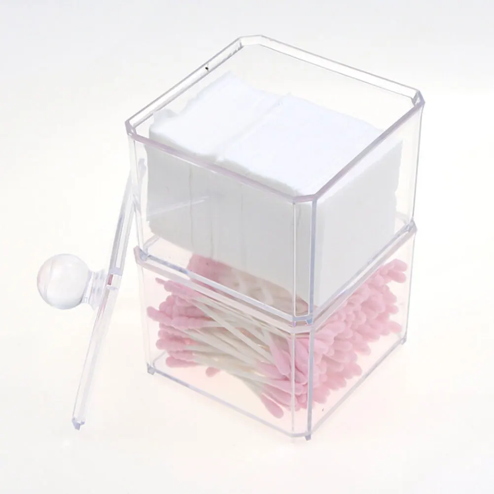 

Clear Double Layers Plastic Storage Box for Cotton Swabs Lipsticks Containers Transparent Canisters Keeps Tidy