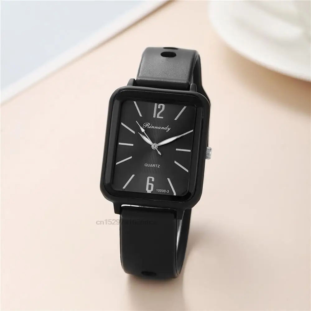 Luxury Fashion Silicone Women Watches Qualities Rectangle Quartz Wristwatches With Bracelet Simple Black White Female Clock Gift