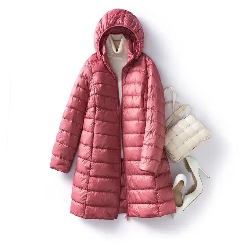 Plus Size Hat Detachable Hooded Down Coat Winter Women Light Thin White Duck Down Jacket Parkas Ladies Long Warm Puffer Outwears