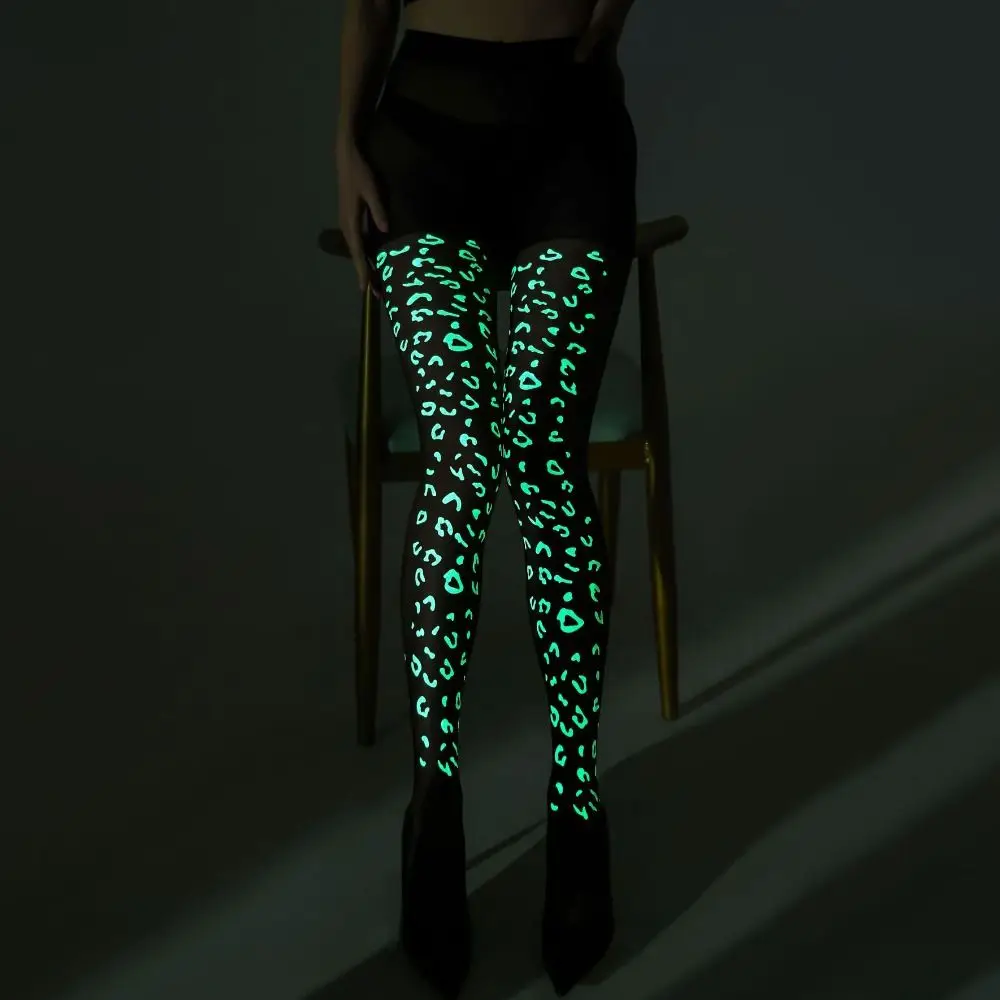 

Cool Glow in The Dark Luminous Pantyhose Butterfly Heart Pattern Printing Tights Balck Elastic Sexy Pantyhose Club