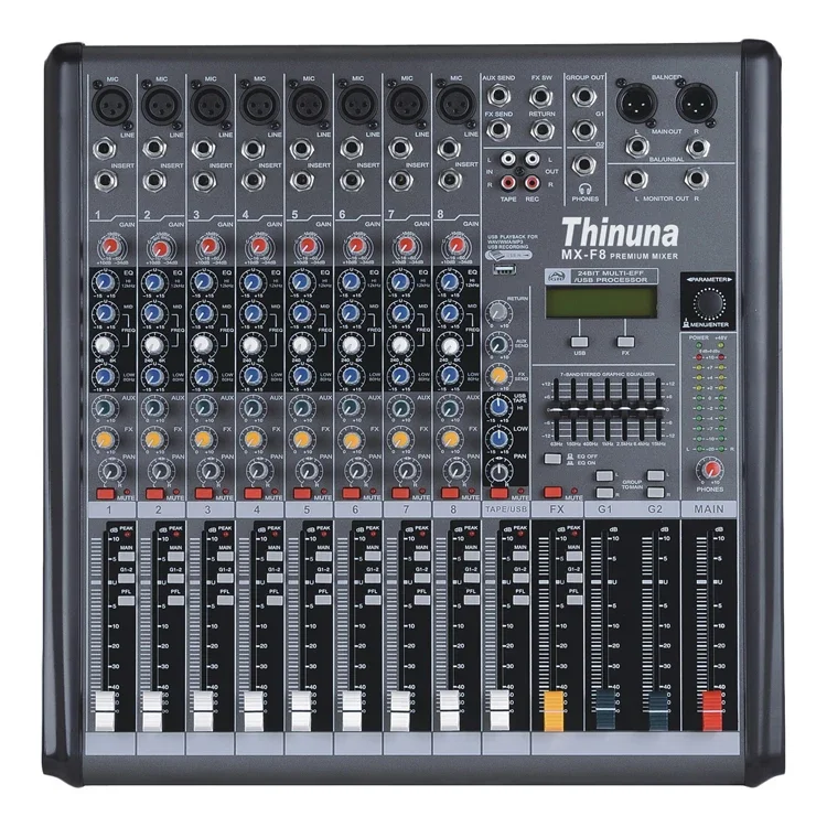 Thinuna MX-F8 Universal High-quality Audio mixer 8-CH stereo two braid mixer audio dj mixer console with USB and effertor