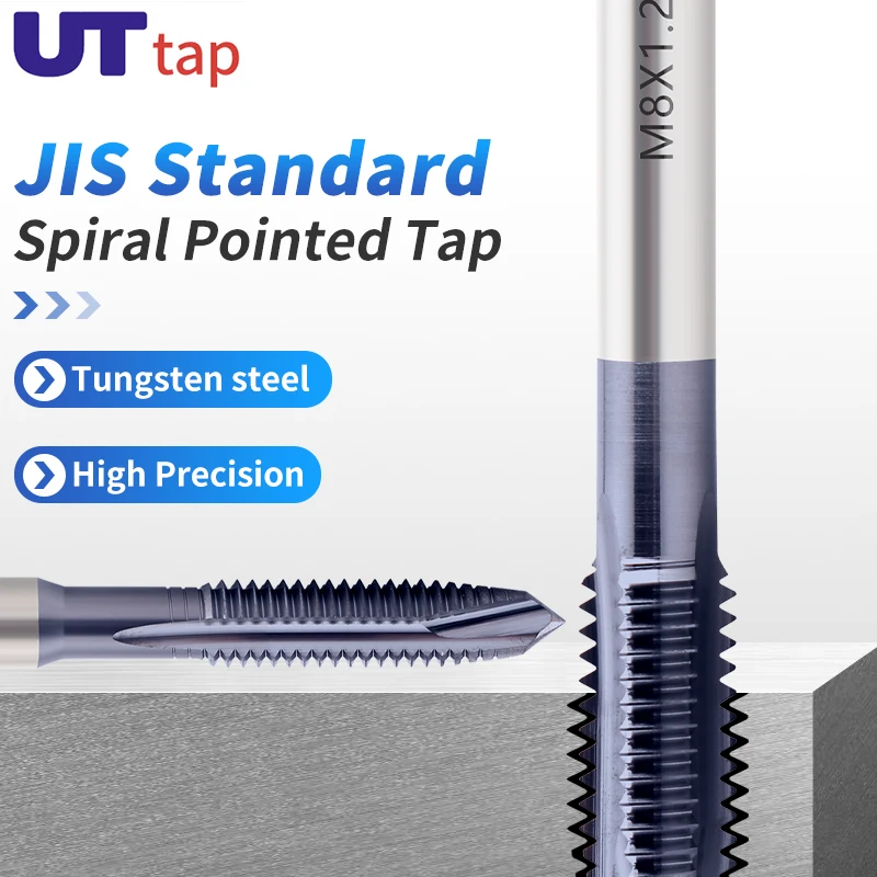 

UT TAP 1PCS PO Carbide Tungsten Steel JIS Standard Spiral Pointed Tap M2M3M4M5M6M8~M20 Machine Screw Thread Tap For HRC 55°-62°