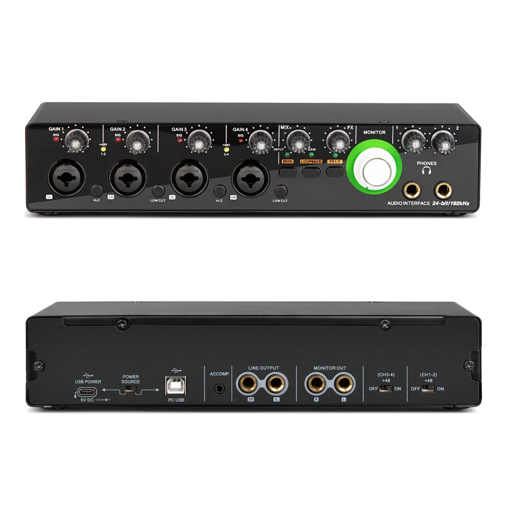 Hot Selling MD44 4 Input and 2 output 24Bit 192Hkz Audio Interface And USB Sound Card For Studio Live Recording