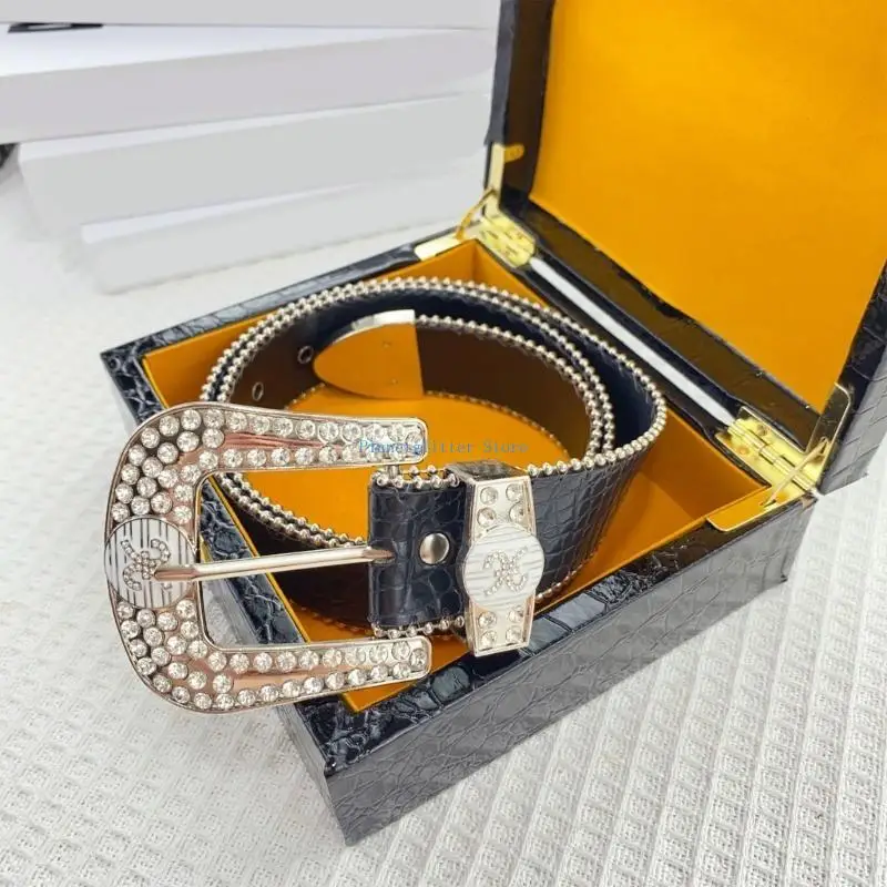 

652B Jeweled Punk Girls PU Waist Belt for Jeans Dress Grunge Belt Waistband