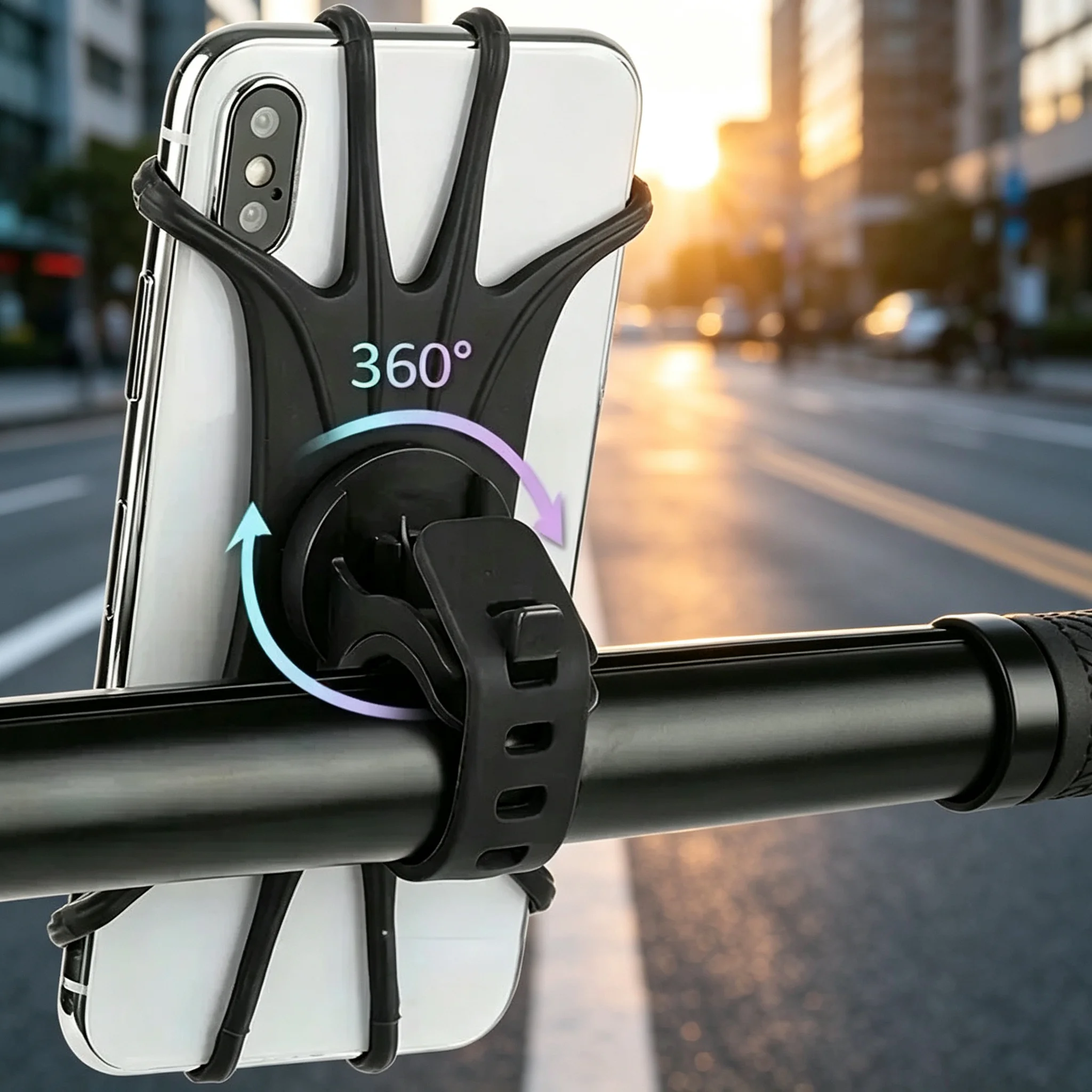 Universal 360° Rotatable Motorcycle Bicycle Phone Holder Pull Silicone Phone Mount Anti Shake Stable Shockproof Cell Phone Stand
