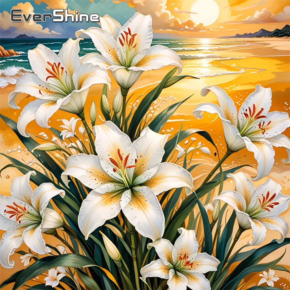 

Алмазная вышивка Evershine: Картина из стразов «Цветок Лилии», мозаика, набор для вышивания крестиком «Закат на берегу моря», настенное искусство