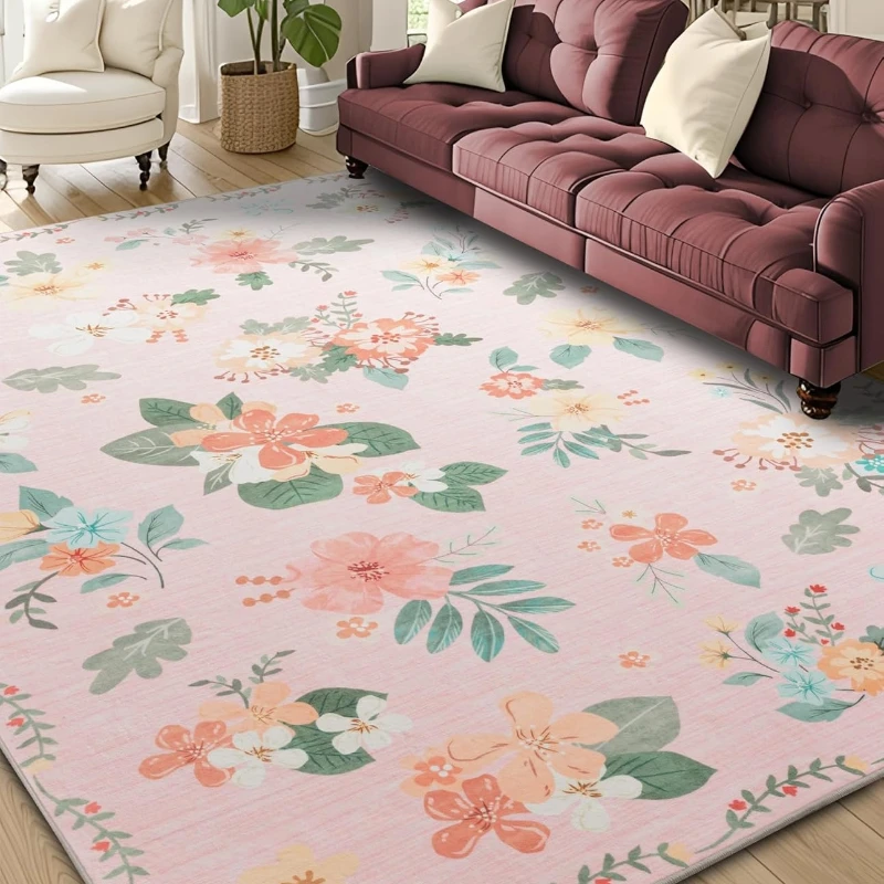 Floral Pink Carpet Decorate Large Area Simple Bedroom Bedside Soft Rug Coffee Table Leisure Area Plush Floor Mat Ковер Tapis 러그