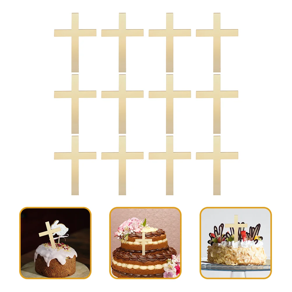 

12 Pcs Cross Cake Topper Eye-catching Decorations Acrylic Letter Dessert Backdrop Birthday Chic Toppers