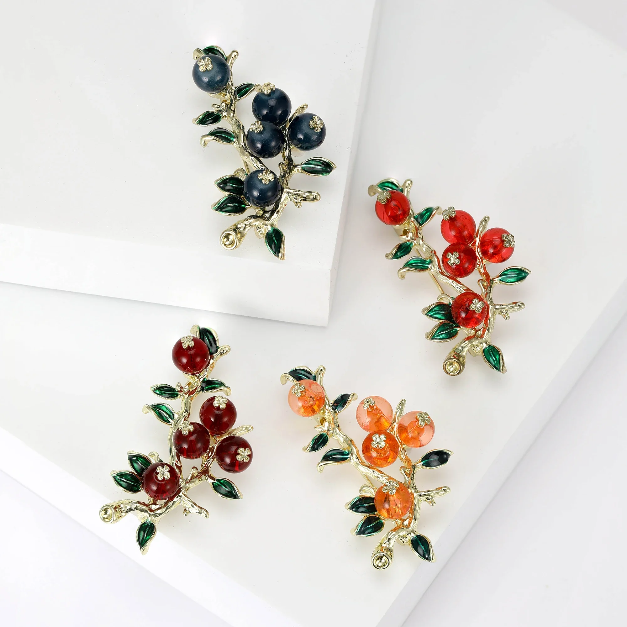 Enamel Persimmon Brooches for Women Unisex Plant Pins Office Party Friend Gifts Jewelry Accessories