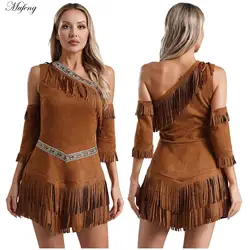 Women Lady Caveman Savage Costume Stone Age Jungle Tribe Huntress Cosplay Carnival Halloween Fancy Party Indians Princess Dress