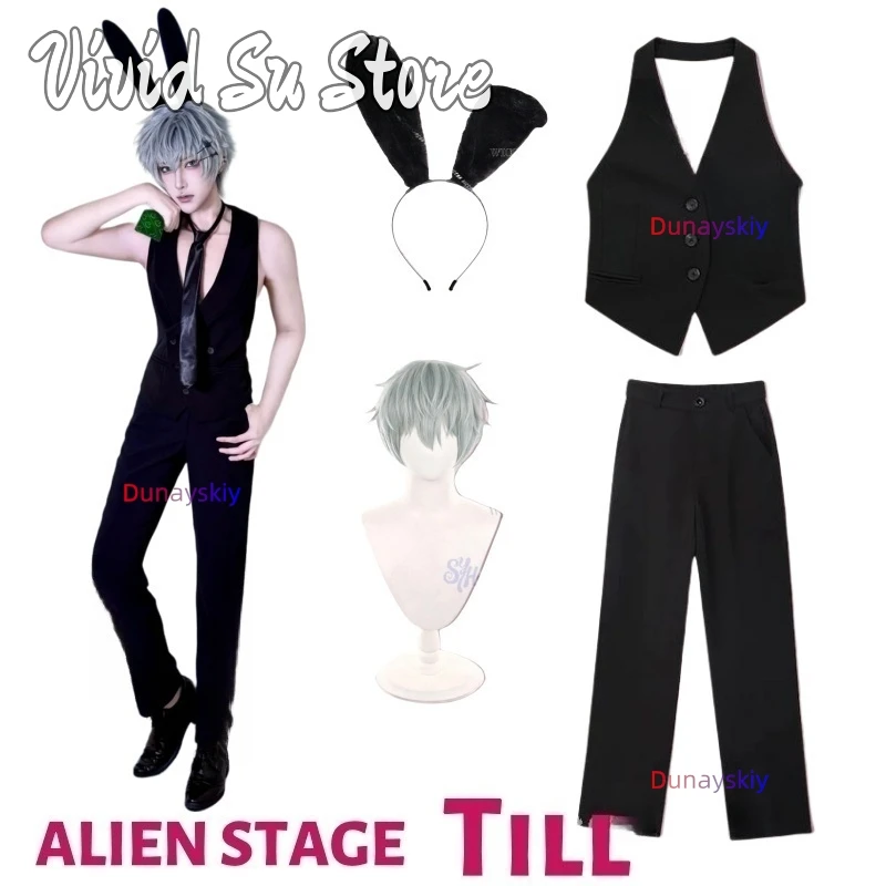 

3Anniversary café Activity Till Косплей ALIEN STAGE Аниме Kawaii Кролик Меховой головной убор Костюм Сексуальный жилет Брюки Хэллоуин Вечеринка