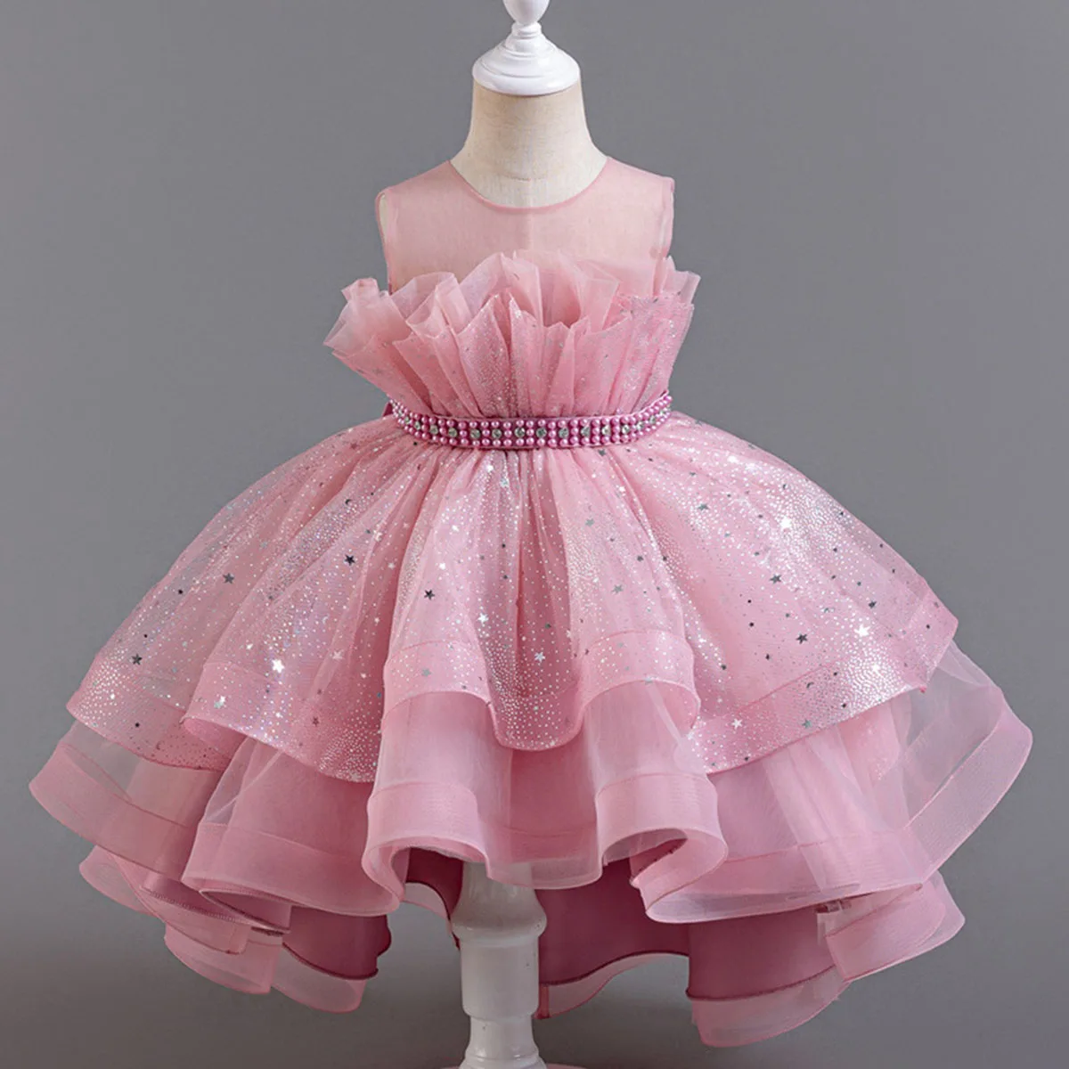 

HXCMall Little Girls Beaded Ruffled Flower Girl Birthday Party Formal Pageant High-Low Dress