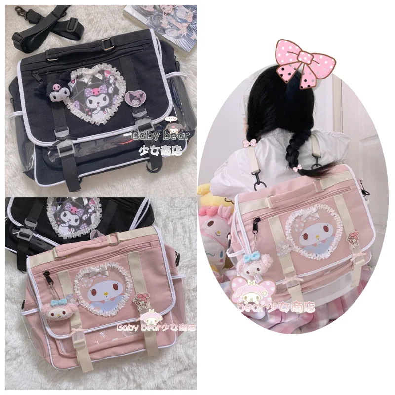 

Cute Sanrioed Lolita College Style Kuromi My Melody Itabag Backpack Kawaii Sweetheart Portable Storage Bag Girl Schoolbag Gift