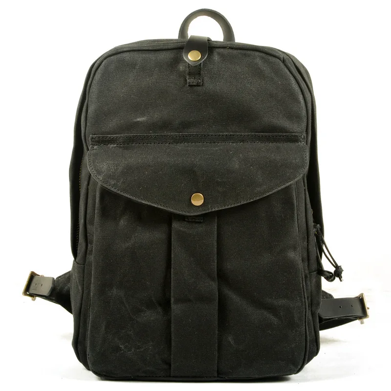 Retro double-shoulder bag, outdoor large-capacity travel backpack, water-resistant oil-wax canvas stitched leather hiking bag