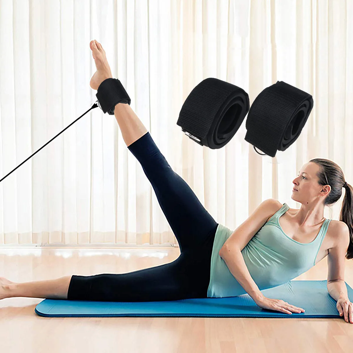 Adjustable Elastic Ankle Cuffs with Padding for Leg Resistance Training and Gym Workouts (2pcs)