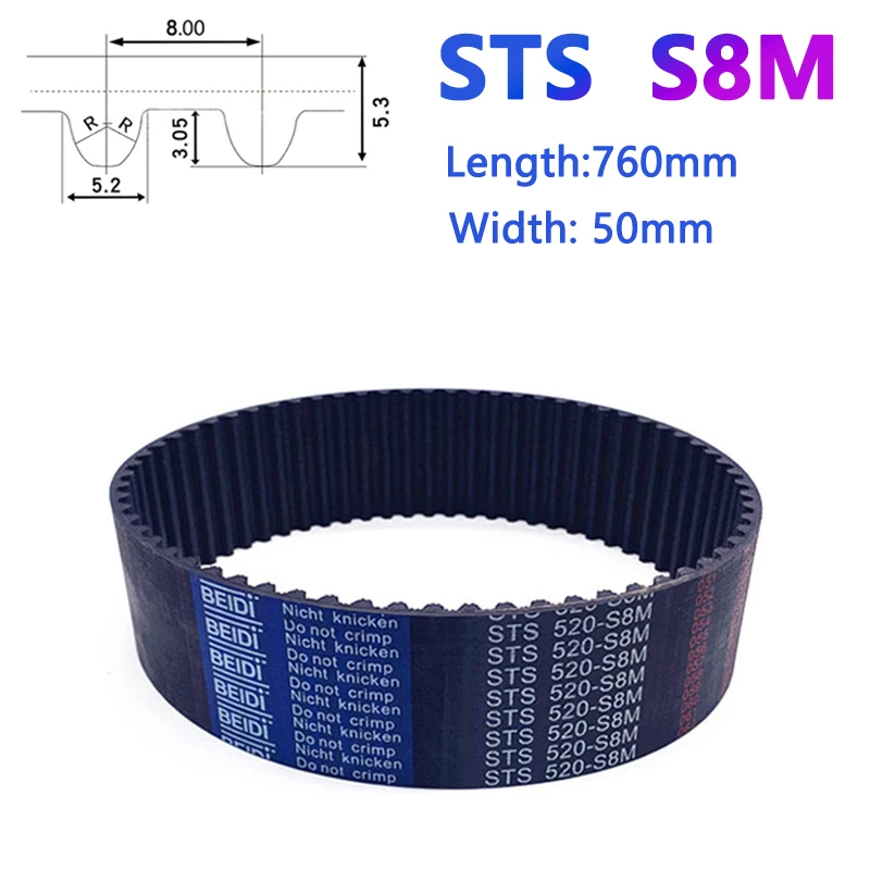 

1pc STS S8M Synchronous Timing Belt Closed Loop Drive Belt Width 50mm Length 760mm