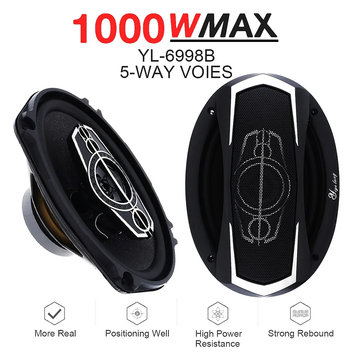 

2pcs 6x9 Inch 1000W 12V 5 Way Car Coaxial Auto Music Stereo Full Range Frequency Hifi Speakers Non-destructive Installation