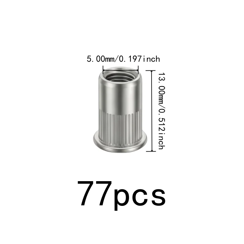 77 pcs M5 Corrosion Resistant Flat Head Rivet Nuts, great for DIY Hardware Projects, Easy Hammer Installation