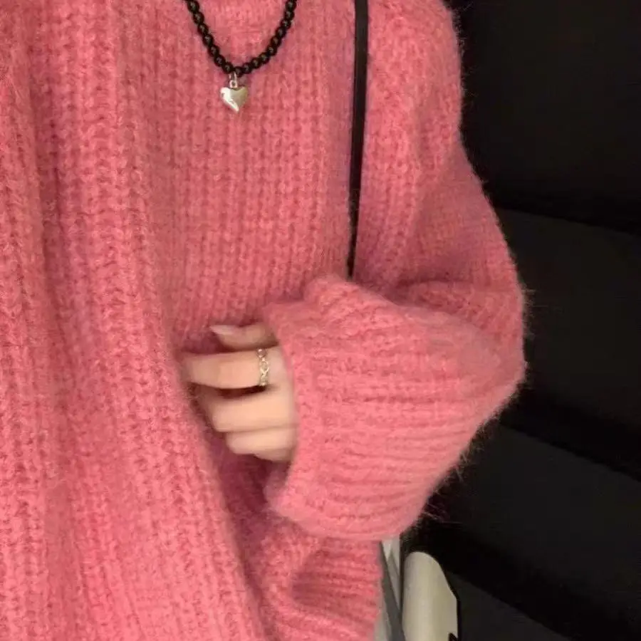 

Thiened Comfortable Knitted Sweater round Ne Texture Design Old Money Sle Loose Feeling Color Commute Straight Tube