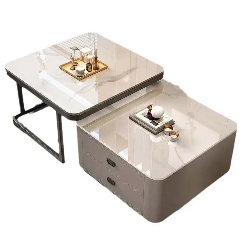 

Best Selling Multifunctional Modern Retractable Solid Wood Living Room Furniture Rectangle Marble Coffee Table Set Cabinet