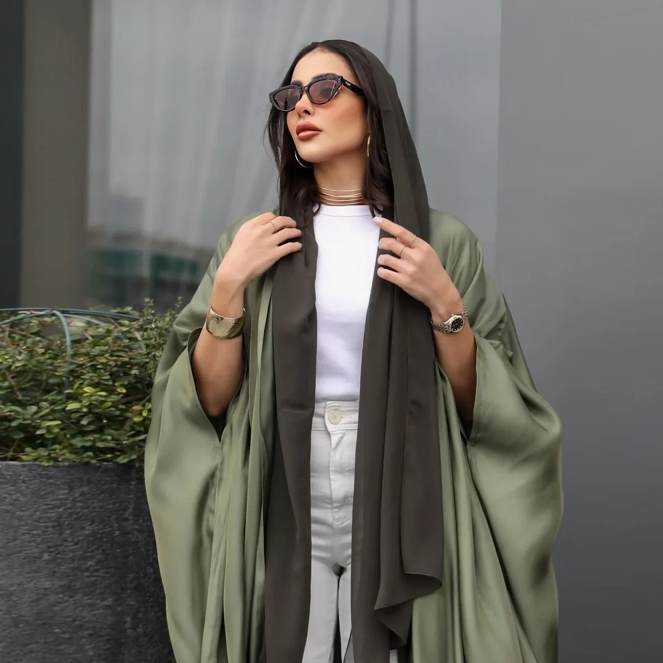 Middle East Modest Muslim Fashion Abaya Cardigan Bat Sleeve Robe Muslim Womens Wear