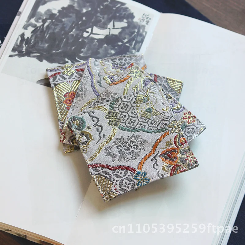 Customizable Logo Chinese Square Brocade Napkin Coaster Woven Fabric Japanese Style Tea Cup Mat Heat Insulation 9cm X 9cm