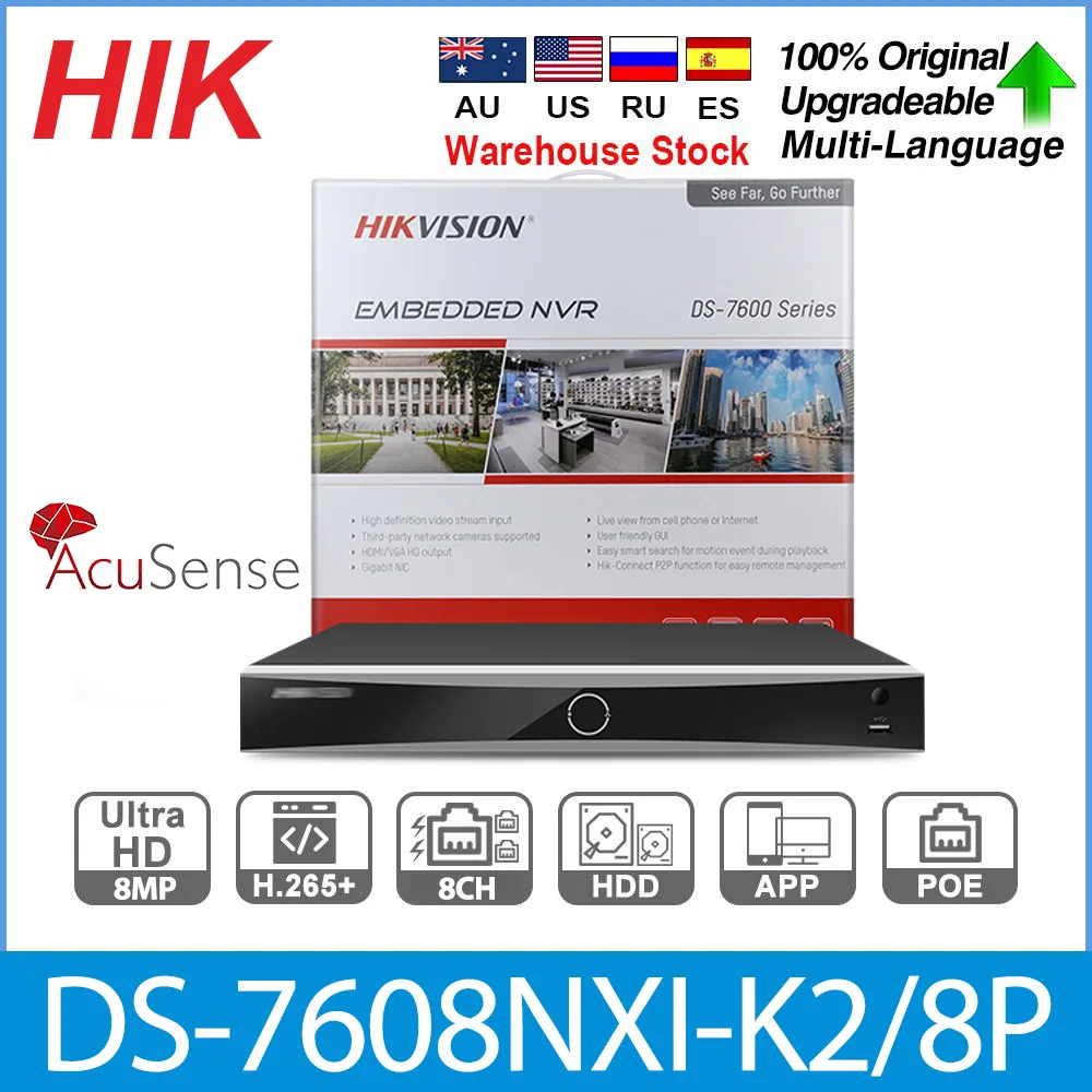 Hikvision 4K POE NVR 8CH DS-7608NXI-K2/8P 16CH DS-7616NXI-K2/16P AcuSense Network Video Recorder Face Detect Surveillance Video