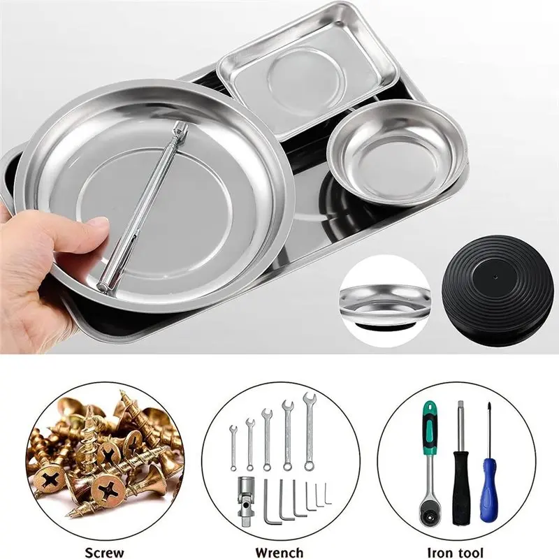 

SDFC-4 Magnetic Tray With Magnetic Pin Bolt Holder Round Magnetic Parts Bowl Stainless Steel Pickup Tool Tray For Mechanic's