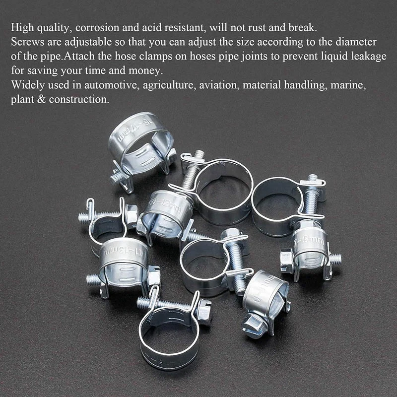 100Pcs 10 Sizes Zinc Plated Mini Fuel Injection Line Style Hose Clamp Assortment Kit, Perfect For Automotive, Agriculture, Plant