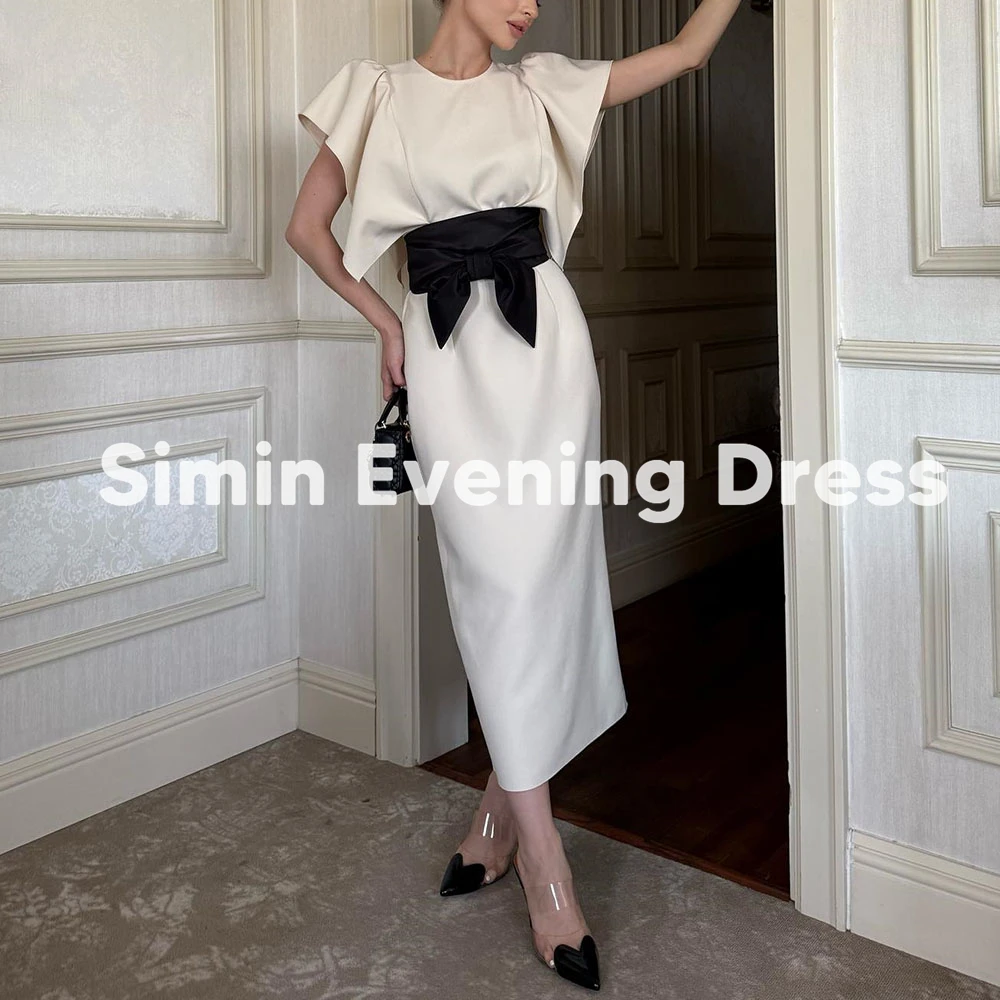 

Simin Women's Customized O-neck Straight Sashes Bow Evening Dresses With Sleeveless Tea-Length Formal Elegant Party Dresses 2025
