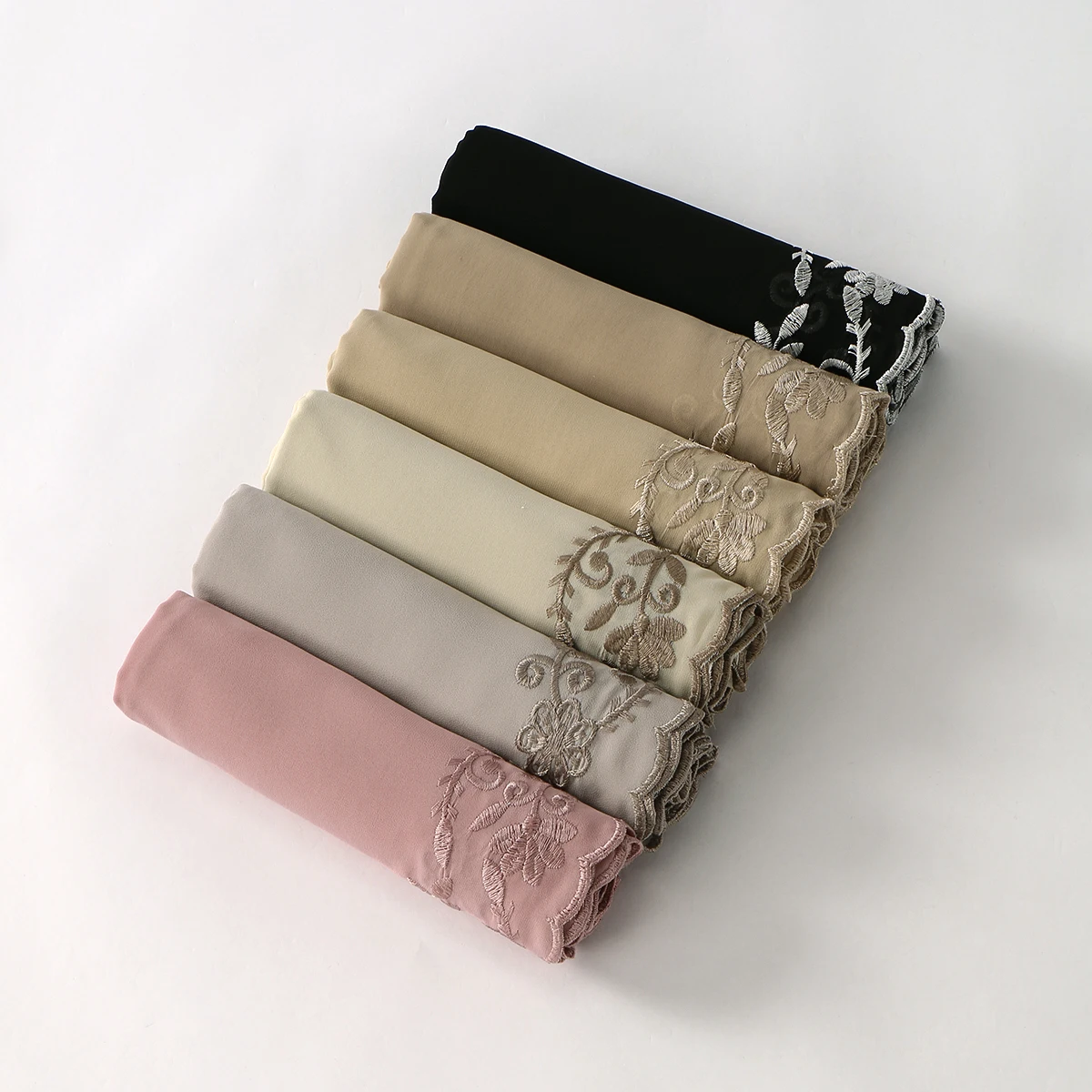 

Шифоновый шарф-хиджаб с цветочной вышивкой для женщин, мусульманский хиджаб, модная длинная шаль, длинный шарф с кружевным краем, исламский тюрбан, платок