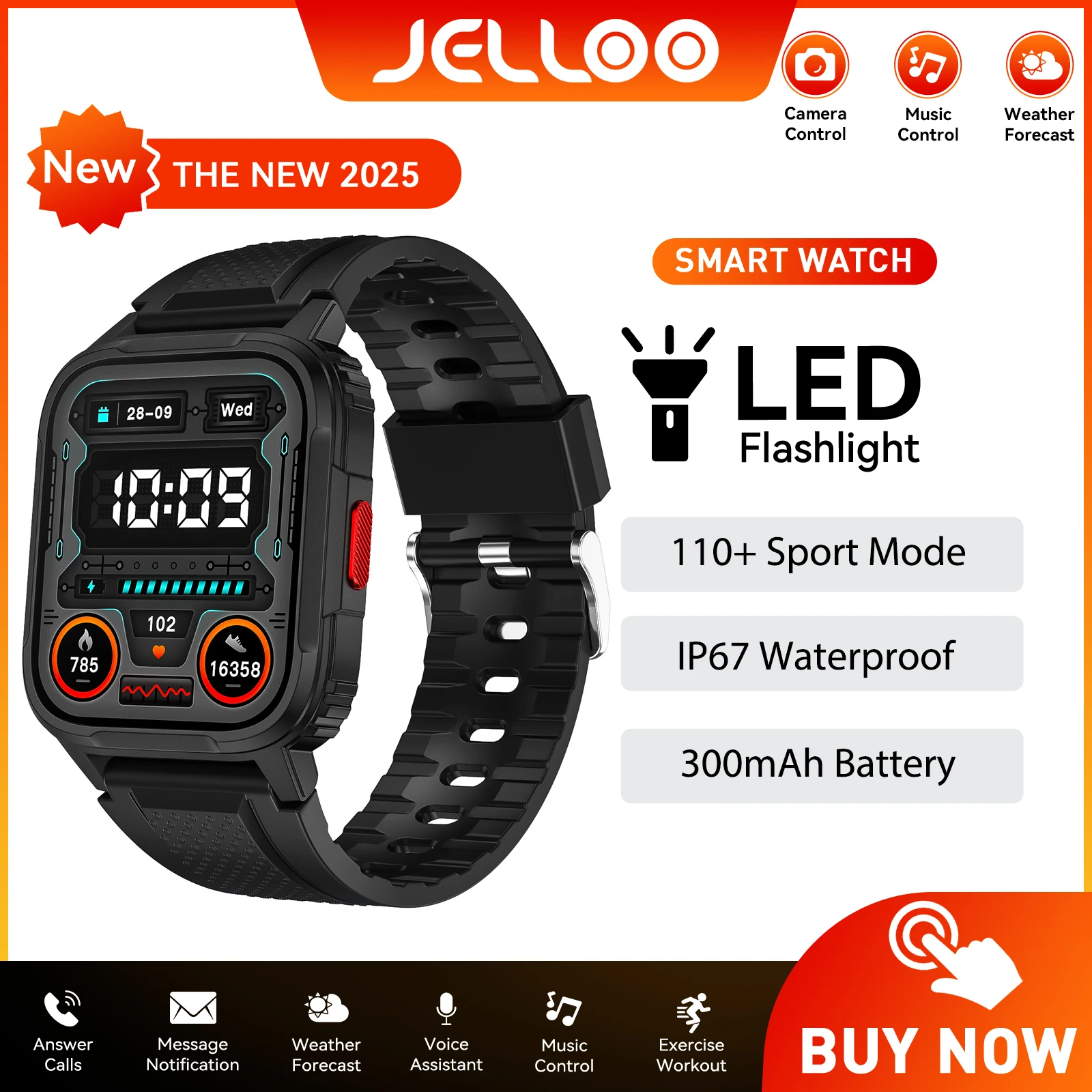 JELLOO Smart Watches for Men Women 1.32" HD 100+ Sports Modes Fitness Watch with Heart Rate SpO2 Sleep Tracker IP68 Waterproof