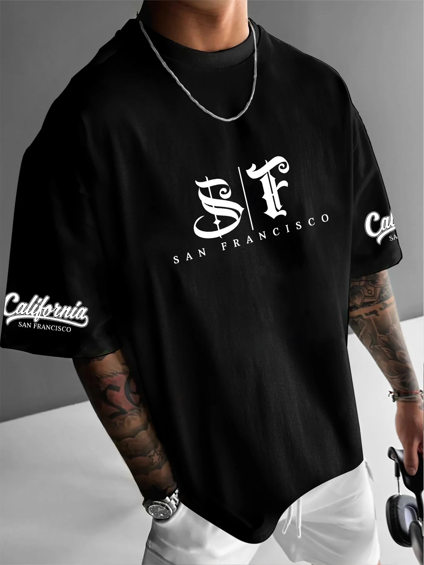 Men T-Shirt American West Coast California SF Letter Print Polyester Fashion Daily Tshirt S-XXL