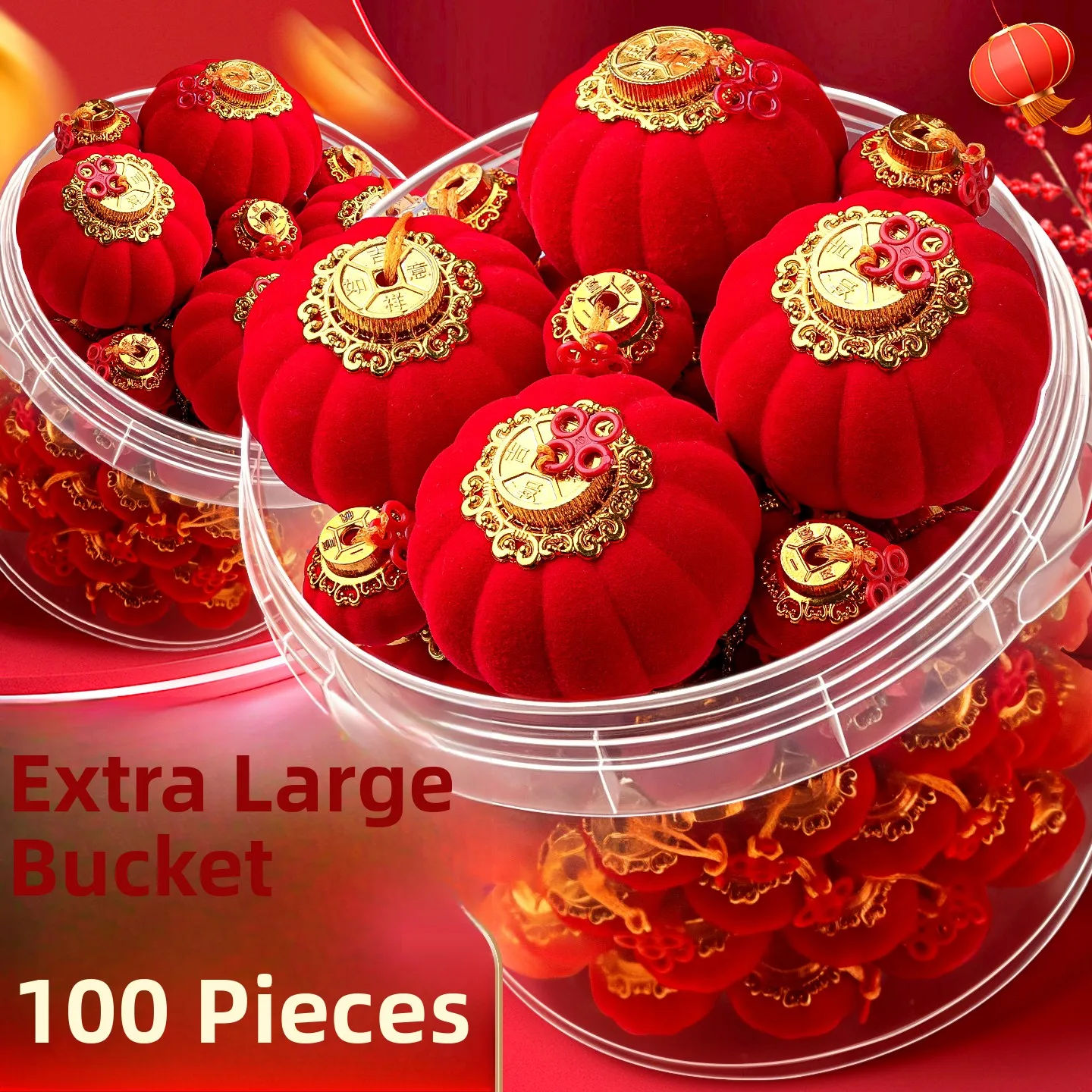 

Красные декоративные подвесные украшения-фонарики с флокированием для создания новогодней атмосферы, для двора, тренд 2026 года, для подвешивания на дерево, круглой формы, праздничные