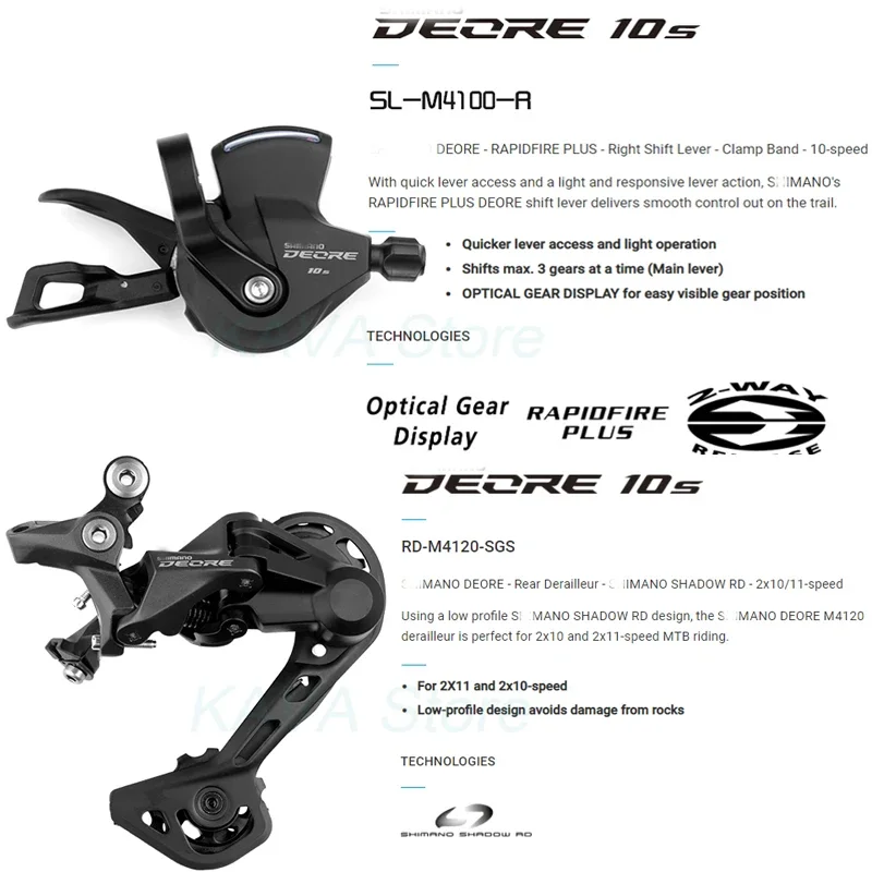 10 Speed Deore M4100 Mountain Bike Derailleurs M4120 Shifter With VG X10 Chain Flywheel 42/46/50T Cassette XT Crank 10V Groupset