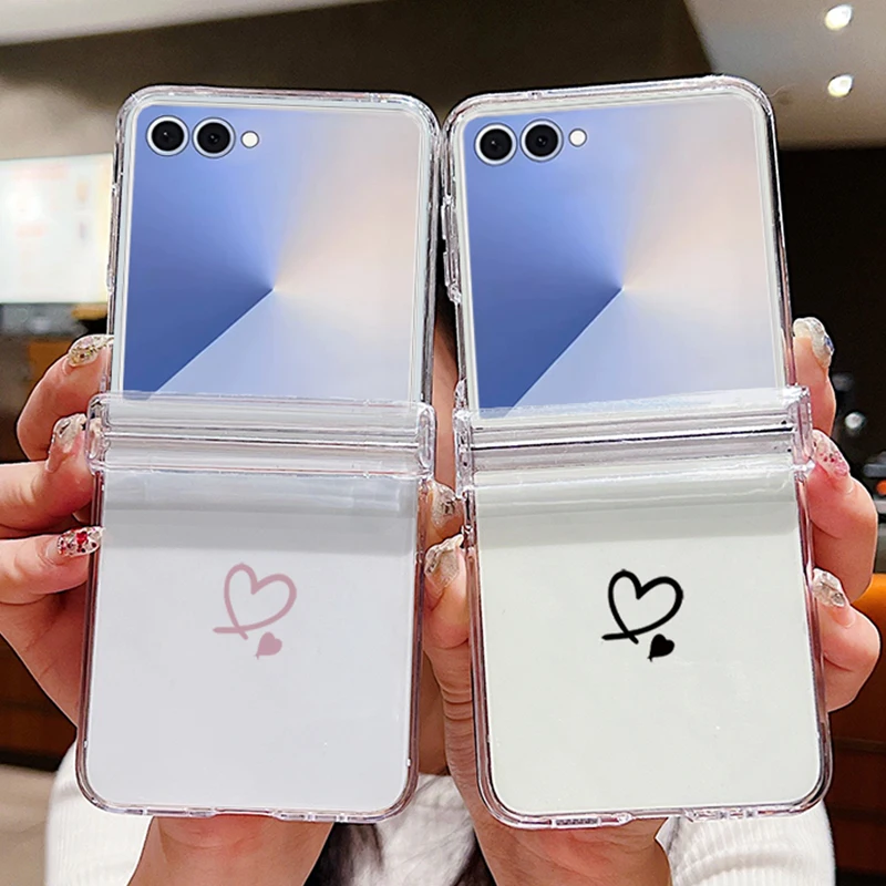For Samsung Z Flip 7 Flip 5 Flip 6 Love Heart Pattern Case For Samsung Galaxy Z Flip 4 3 Transparent Hard PC Folding Back Cover