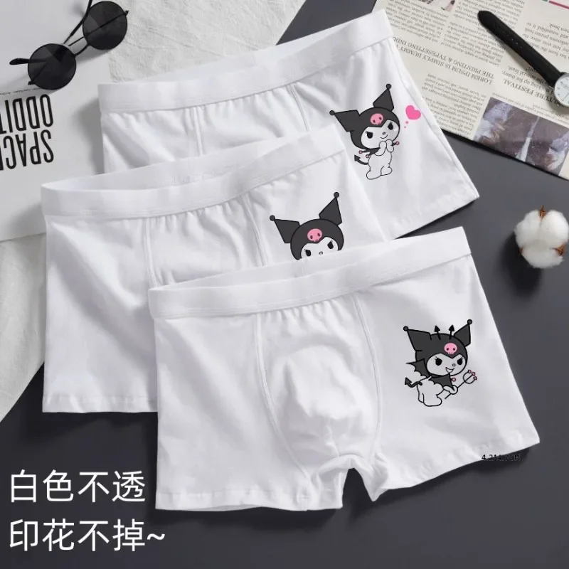 Sanrio Kuromi men's new simple creative funny cute cartoon printed white cotton breathable antibacterial mid-waist boxer briefs