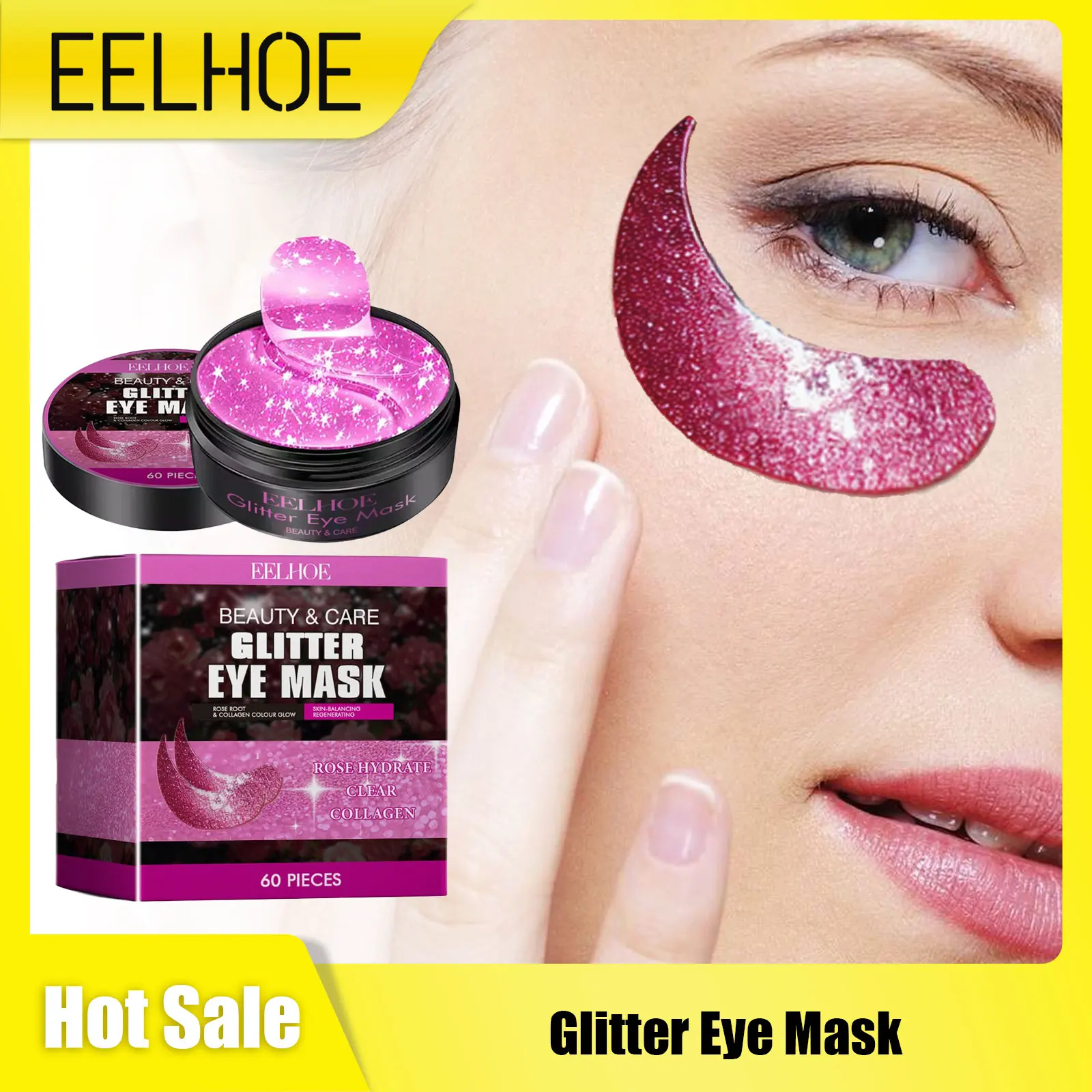 Glitter Collagen Eye Mask Dark Circles Remover Moisturizing Soothing Eyes Hydrated Anti Puffiness Eye Bags Removal Patches 60pcs