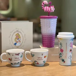 Original 2024 Disney Alice in Wonderland collaboration cartoon Cheshire cat straw Cup Thermos cup Ceramic mug outdoor picnic bag