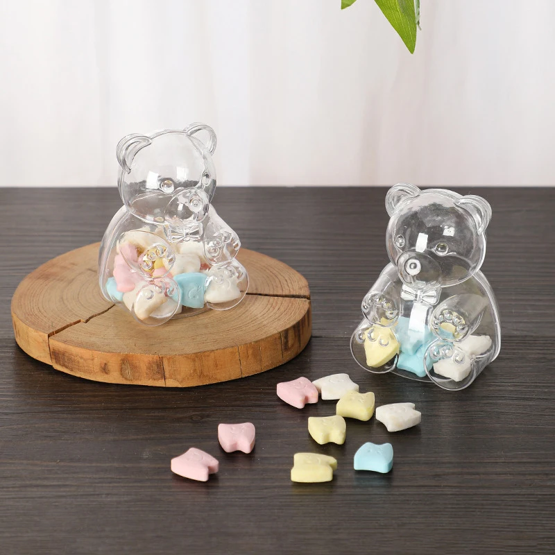 6/12pcs  Little Bear Sugar Box Plastic Clear Candy Boxes Jewelry Snack Small Gift Containers Wedding Baby Shower Party Decor