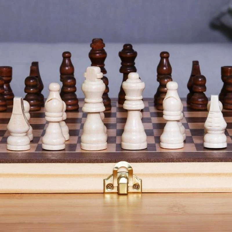 Chess Set Wooden Board with 34 Chess Pieces & Interior Storage Slot 15UB