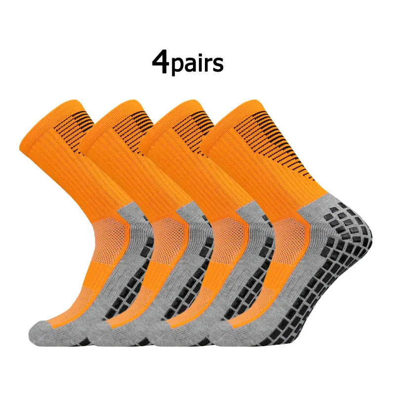 4 pairs New Football Socks Men and Women Sports Socks Non-slip Silicone Bottom Soccer Basketball Grip Socks