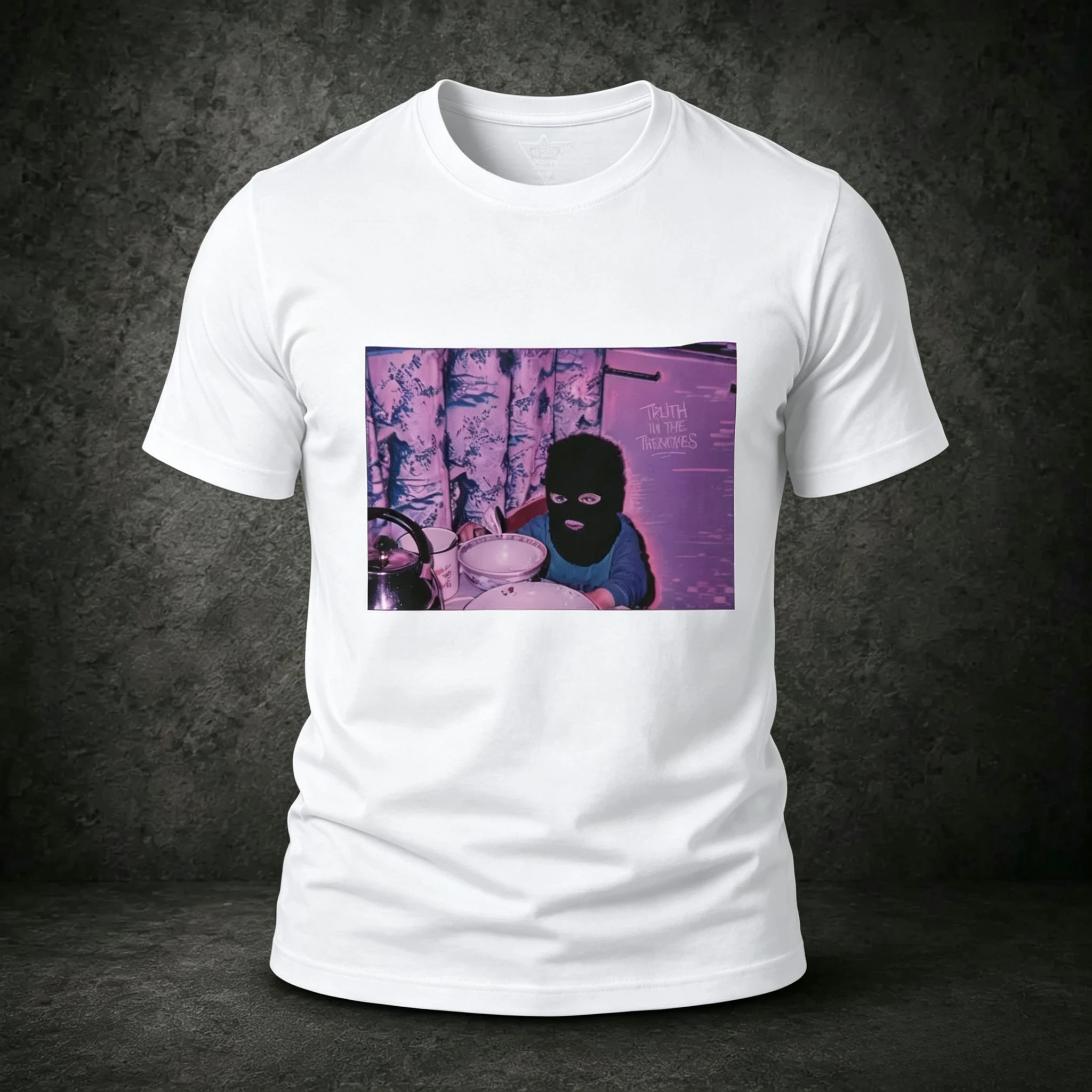 Funny Meme Pattern T-shirt Men's Ski Mask Humorous Satire Short Sleeved T-shirt Retro Vaporwave Aesthetic Neutral Casual Top