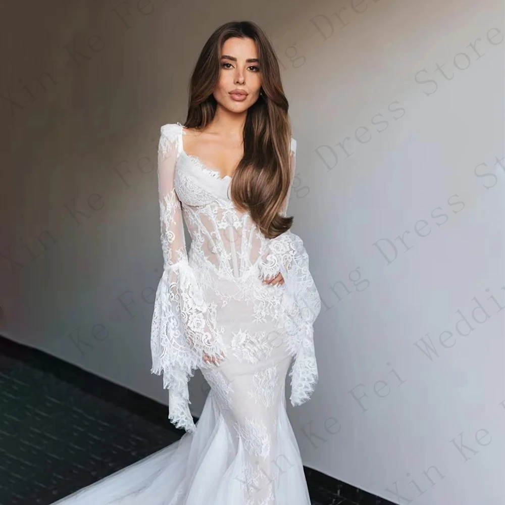 Luxury 3D Flowers Lace Wedding Dress Puff Sleeve A-Line V Neck Pricess Beach Bridal Gowns Boho Backless Bride Dresses Customized